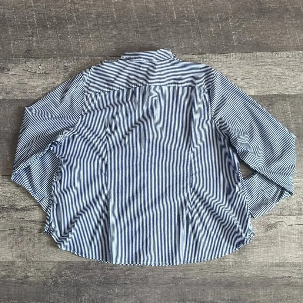 JCrew Cotton Stretch Slim Fit Poplin Shirt Womens 22 Button Up Blue Stripe AW239